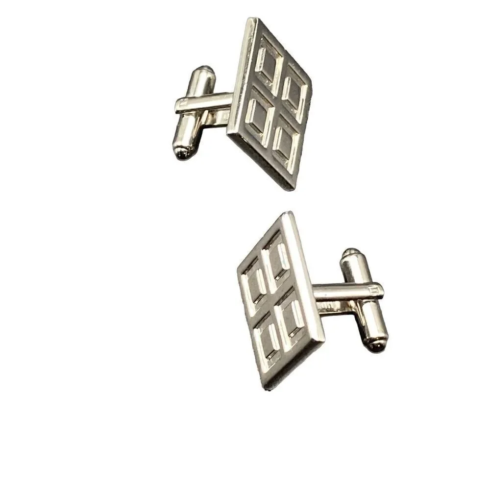 Vintage Hickock silver tone square cuff links with inner square pattern